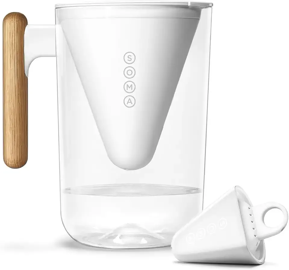 Soma by Full Circle 10-Cup Water Filter Pitcher with Bamboo Handle - BPA-Free, Shatter-Resistant - Coconut Shell Carbon Filter Reduces Chlorine, Lead & More - 80 oz Filtered Water Dispenser