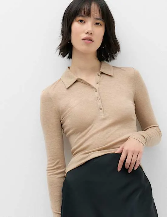 Wool Touch Layering Slim Collared Polo Shirt