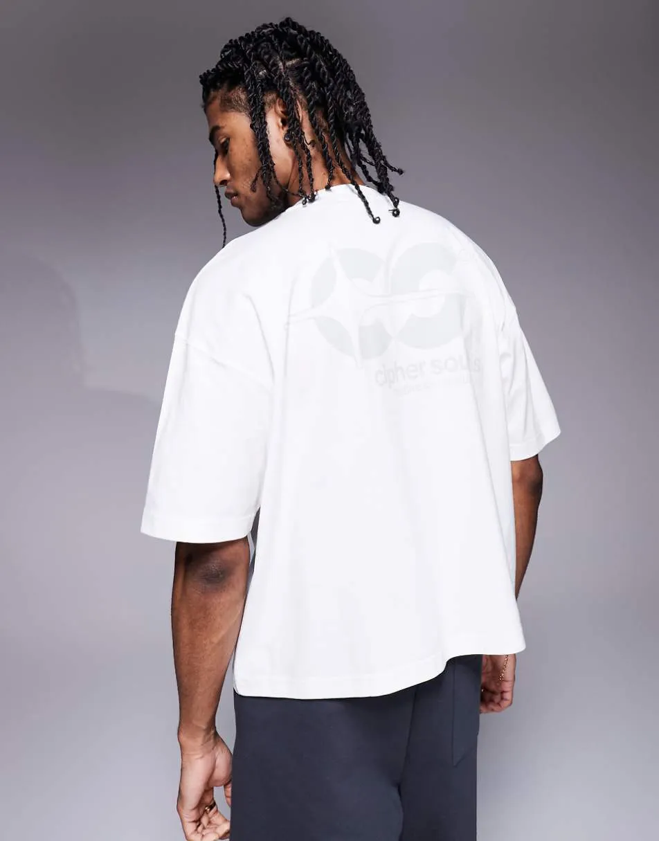 ASOS DESIGN boxy oversized t-shirt with street graphic in white