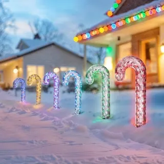 12" Color Changing Candy Cane LED Pathway Lights, Set of 6