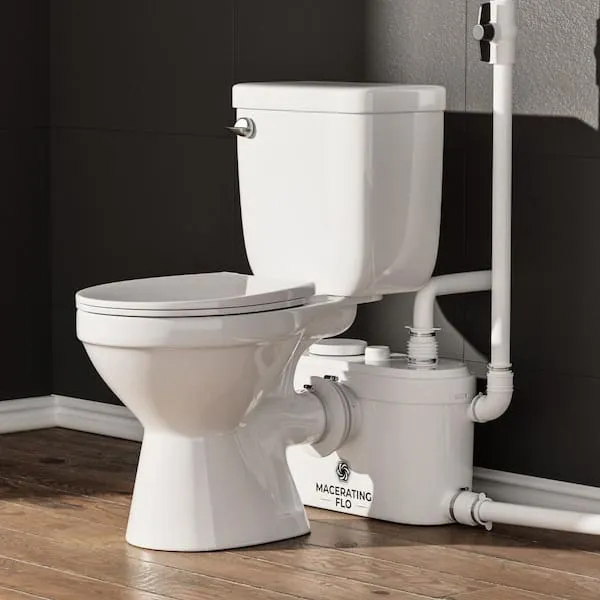 750W Macerating Toilet, White 2-​Piece Round Single Flush 1.​ 6GPF, Upflush Toilet System for Basement, Sink, Toilet