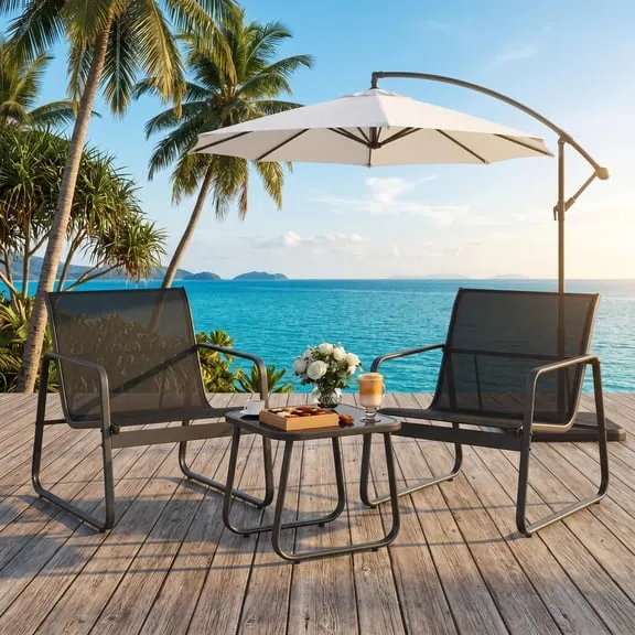 Asofer 3-Piece Outdoor Patio Furniture Set with Glass Table, Bistro Chairs Set for Poolside, Porch, Lawn, Black