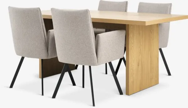 MUNKEBY Tavolo L180 cm rovere caldo + 4 GJESING beige/nero