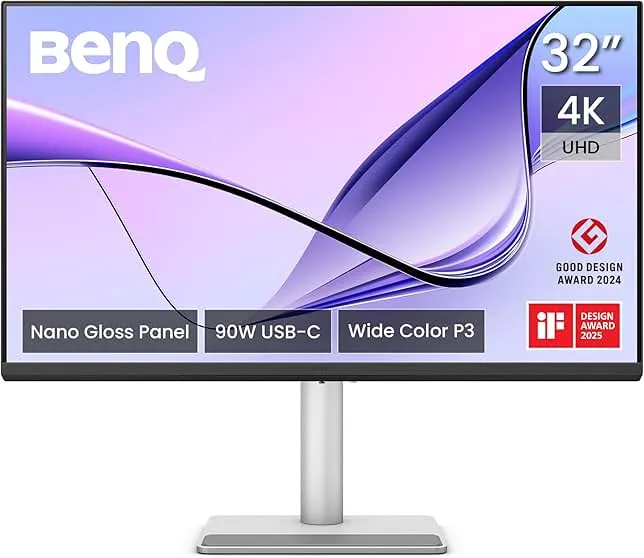 BenQ MA320UP 32” 4K 3840x2160 Monitor for MacBook® Pro/Air, Dual USB-C, 90W Power Delivery, Mac Color Match, USB Hub, Brightness & Volume Control on Mac, Height & Tilt Adjustable Stand, P3 Color Gamut