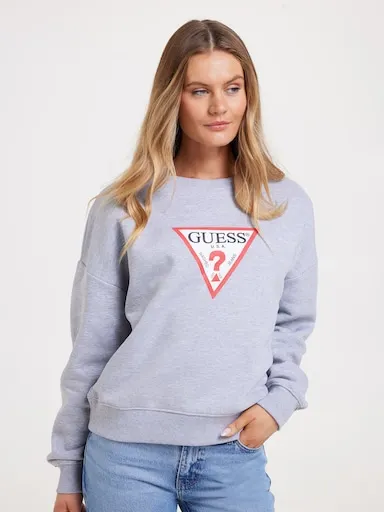 Guess Jeans Iconic Triangle Sweatshirt In Medium Grey Heather