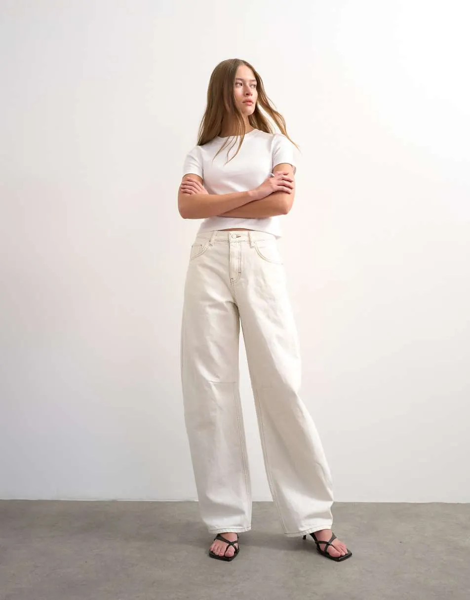 Topshop barrel mid rise jean in bone