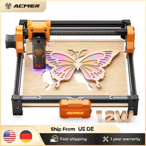 ACMER 12W 7W 4W Laser Engraver Upgradeable DIY Cutting Machine Working Area 300*300mm For Engravable Wood Lacquered Metal