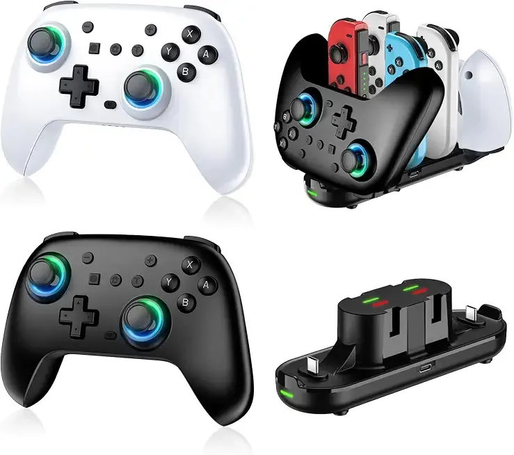 Switch Controllers 2 Pack with Charging Dock, Switch 2 Controller for Nintendo Switch/Switch 2/OLED/Lite, RGB Wireless Switch 2 Pro Controller with Wake up/6-Axis Gyro/Dual Vibration/Turbo/Screenshot