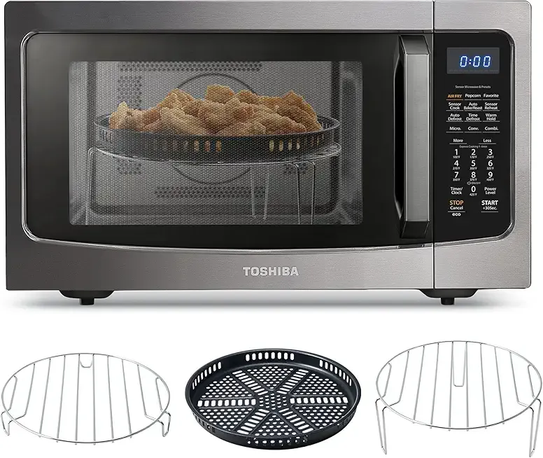 Toshiba Air Fryer Combo 4-in-1 Countertop Microwave Oven, Smart Sensor, Convection, Mute Function, Position Memory 13.6" Turntable, 1.5 Cu Ft, 1000W, Black, ML-EC42P(BS)
