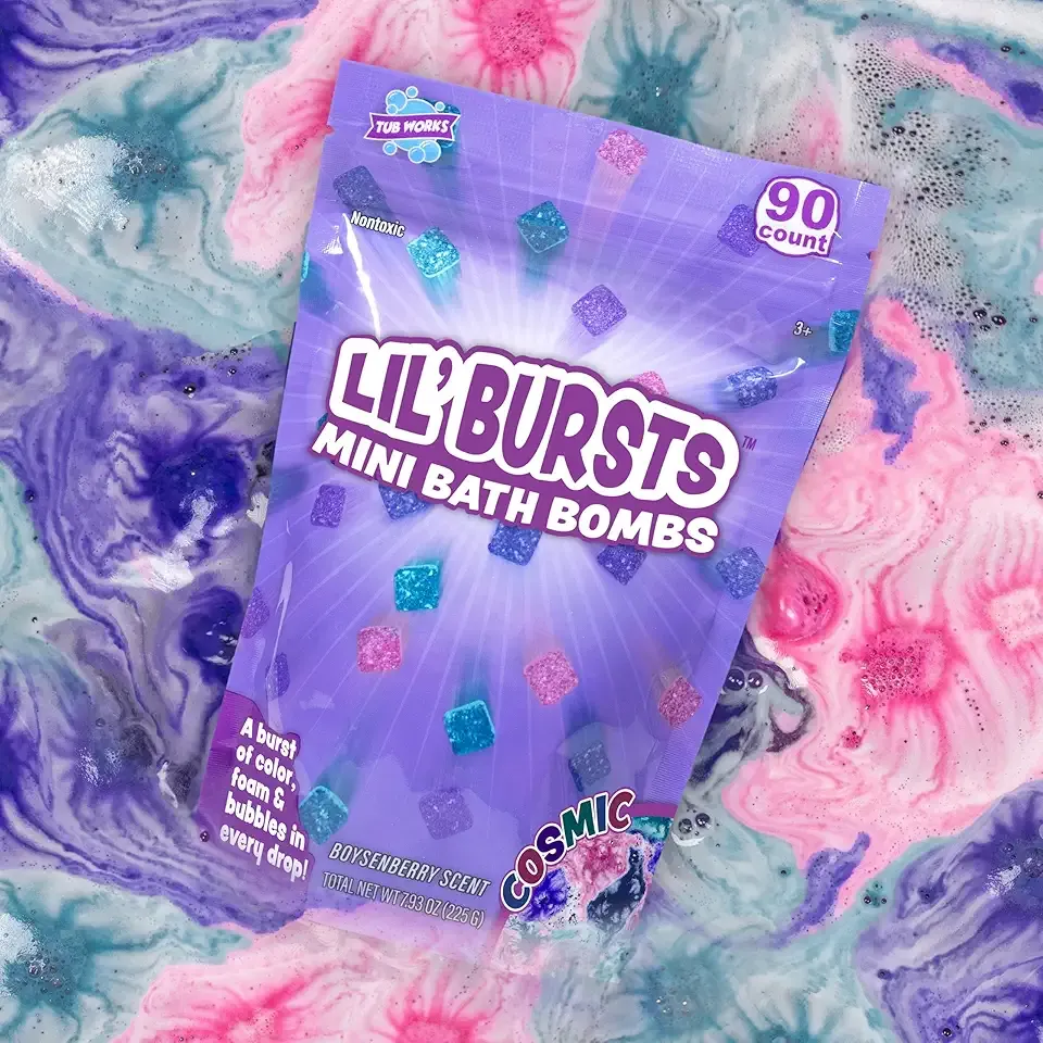 Tub Works Lil' Bursts Mini Bath Bombs for Kids, 90 Count, Cosmic | Nontoxic | Tiny With A Burst of Color, Foam & Bubbles | Customize With Fun Colors | Create Bath Art
