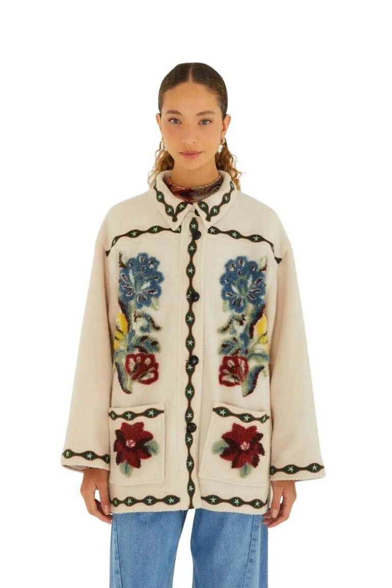 Lunar Boho Buttoned Fleece Coat - Beige