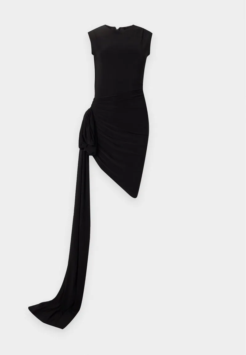 SLEEVELESS SIDE DRAPE MINI DRESS BOW - Cocktailkjole - black