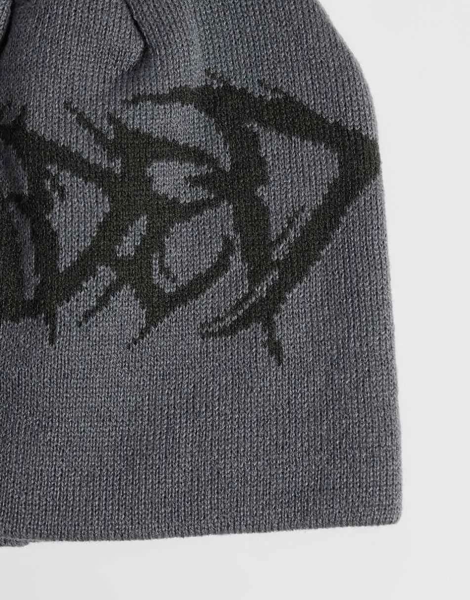 Faded Store gothic skull beanie in dark grey