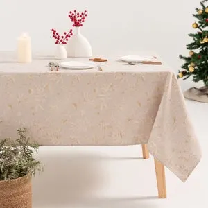 Mantel navidad algodón rectangular jacquard beige - oro 140x350 cm - Flenor