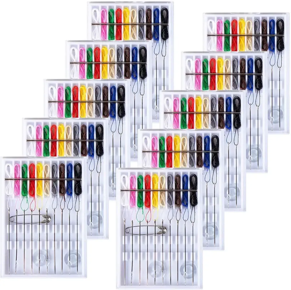 SoFire 10 Boxes Home and Travel Quick Fix Sewing Kit Pre Threaded Needle Kit, Each Box with 10 Pieces