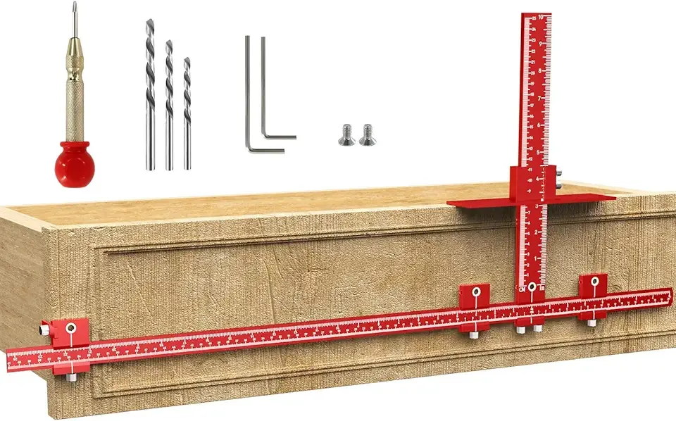 Extended Cabinet Hardware Jig Kit, 32-inch & 16-inch Detachable MAX Cabinet Handle Jig with Auto Center Punch, Aluminium Alloy Cabinet Handle Template Drill Guide, Drawer Pull Jig for Handle Knob Pull