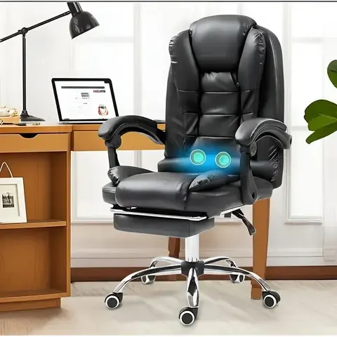 Silla Solana Ejecutiva Reclinable Con Masajeador Reposapies Silla De Oficina Cuero Giratorio-
