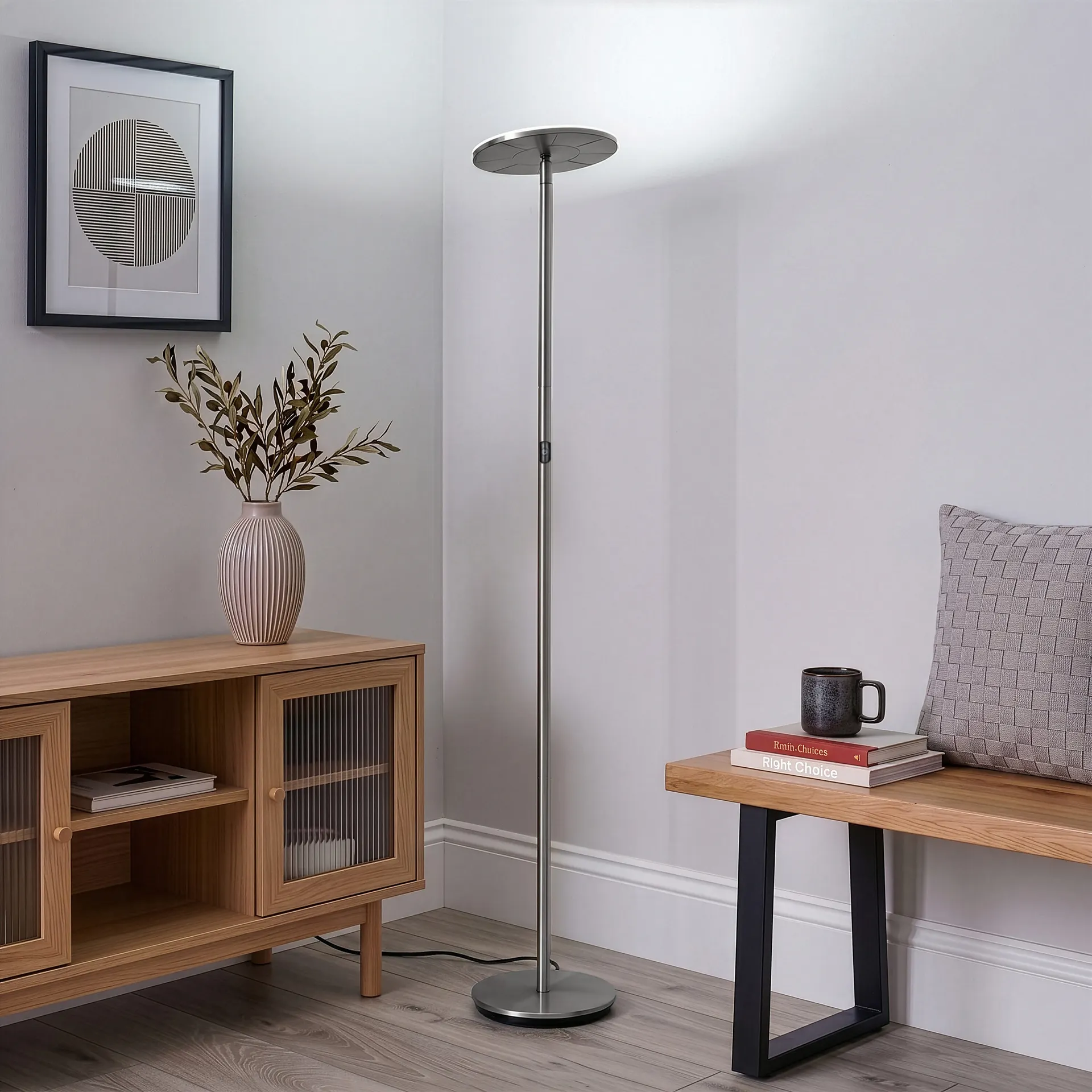 67-in Brushed Nickel Torchiere Floor Lamp with No shade Shade