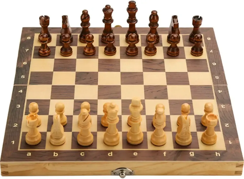 15" Magnetic Wooden Folding Chess Set for Adults with 2 Extra Queens