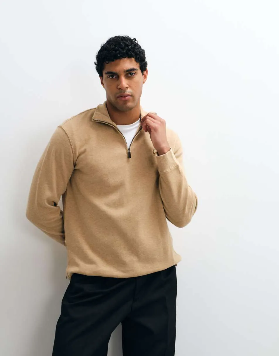 Polo Ralph Lauren icon logo estate rib quarter zip jumper in beige