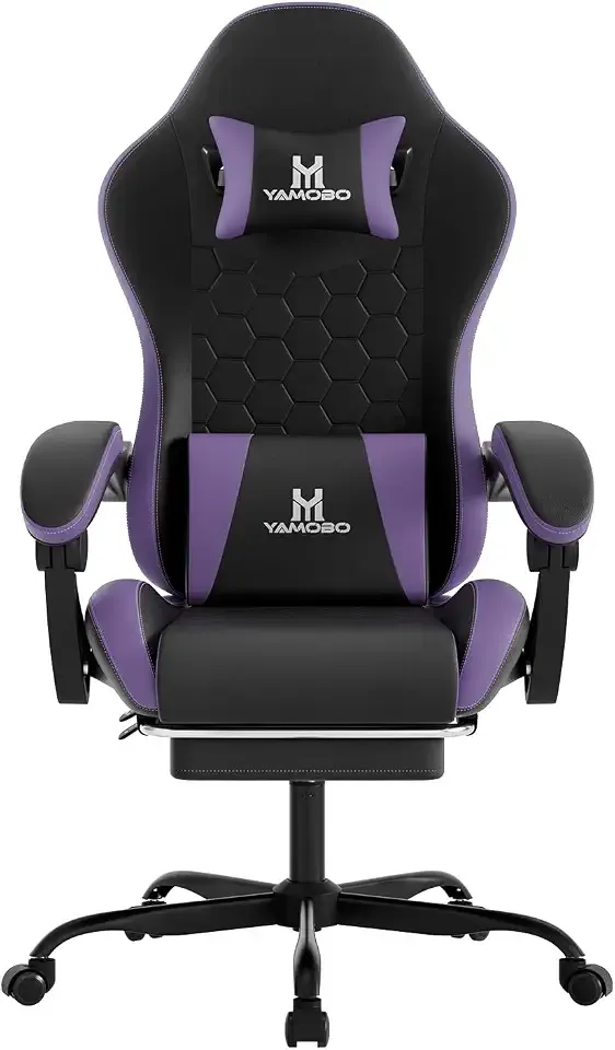 Gaming Chair, Computer Office Chair with Footrest, Adjustable Height & Backrest Gaming Chairs with Swivel for Adults, High Back PU Leather Ergonomic Chair with Lumbar Support, Blackpurple