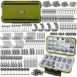 Vipfish Fishing Accessories Kit, 264/423PCS Fishing Tackle Box with Hooks, Weights, Sinkers for Bass Trout, Gifts for Men,Kids