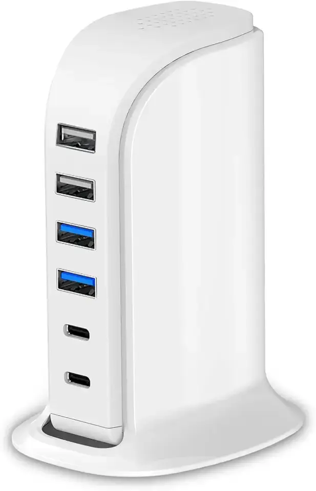 USB Charger Upoy, Charging Station for Multiple Devices 45W, Fast Charging Blocks with Dual Type C Ports, USB Charging Hub Organizer Multiport for iPhone, Ipad, Kindle, Travel Accessories