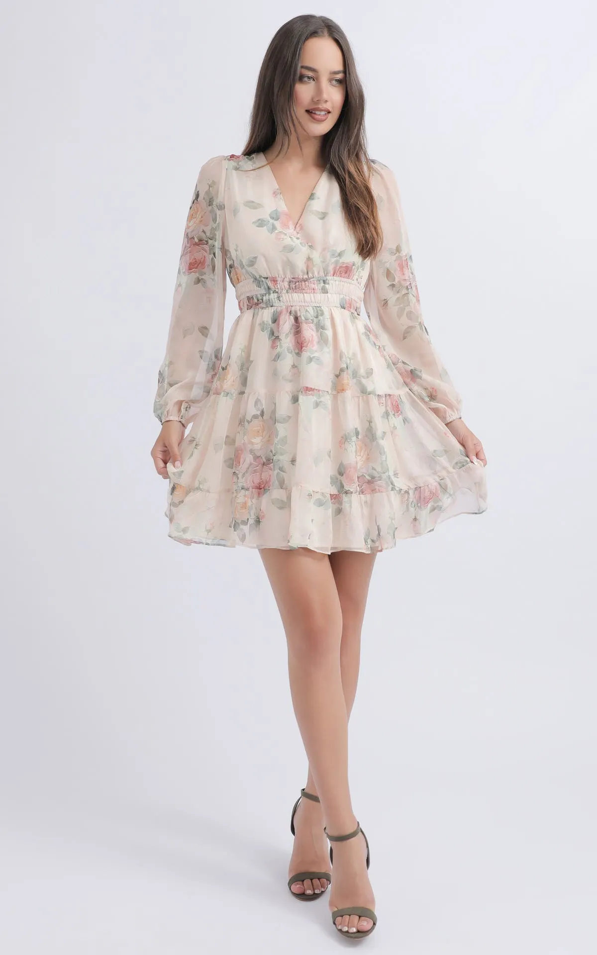 Chiffon LS Tier Detail Dress