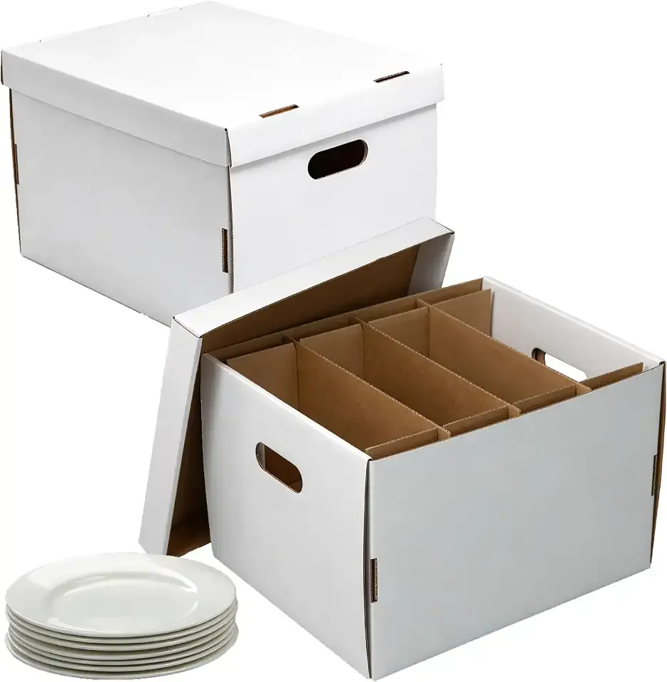 Dish Boxes for Moving, Packing Boxes for Dishware & Glassware, White, 2 Pcs