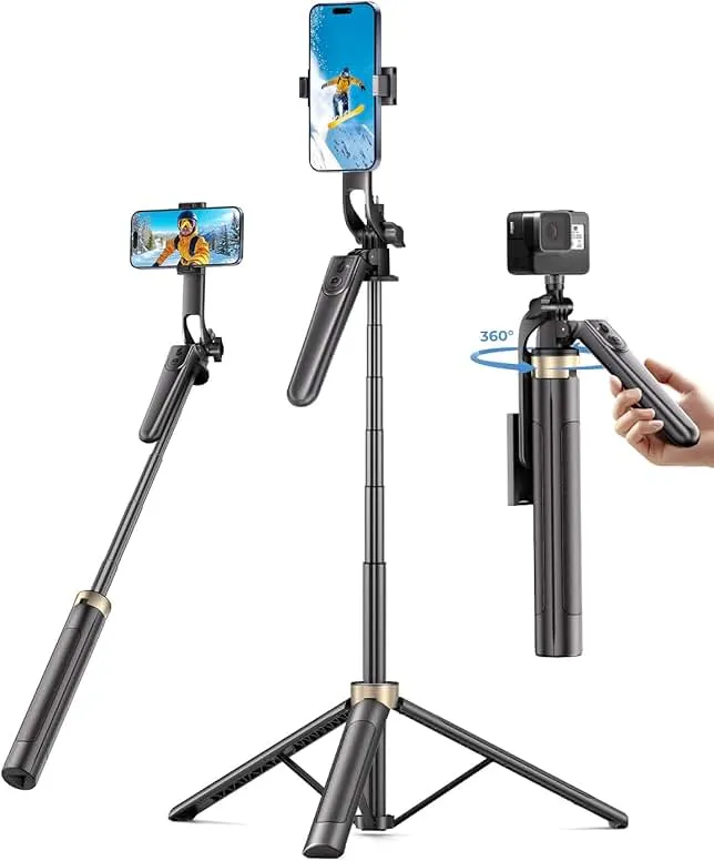 72" Phone Tripod, Tripod for iPhone with Wireless Remote Control, Portable Selfie Stick for iPhone, Live Streaming, Video Recording, Compatible with Cell Phones, Cameras