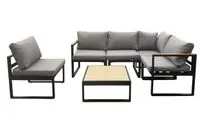 17.tlg Ecklounge "Santorini" aus Aluminium mit Tisch & Sessel - Schwarz/Hellgrau