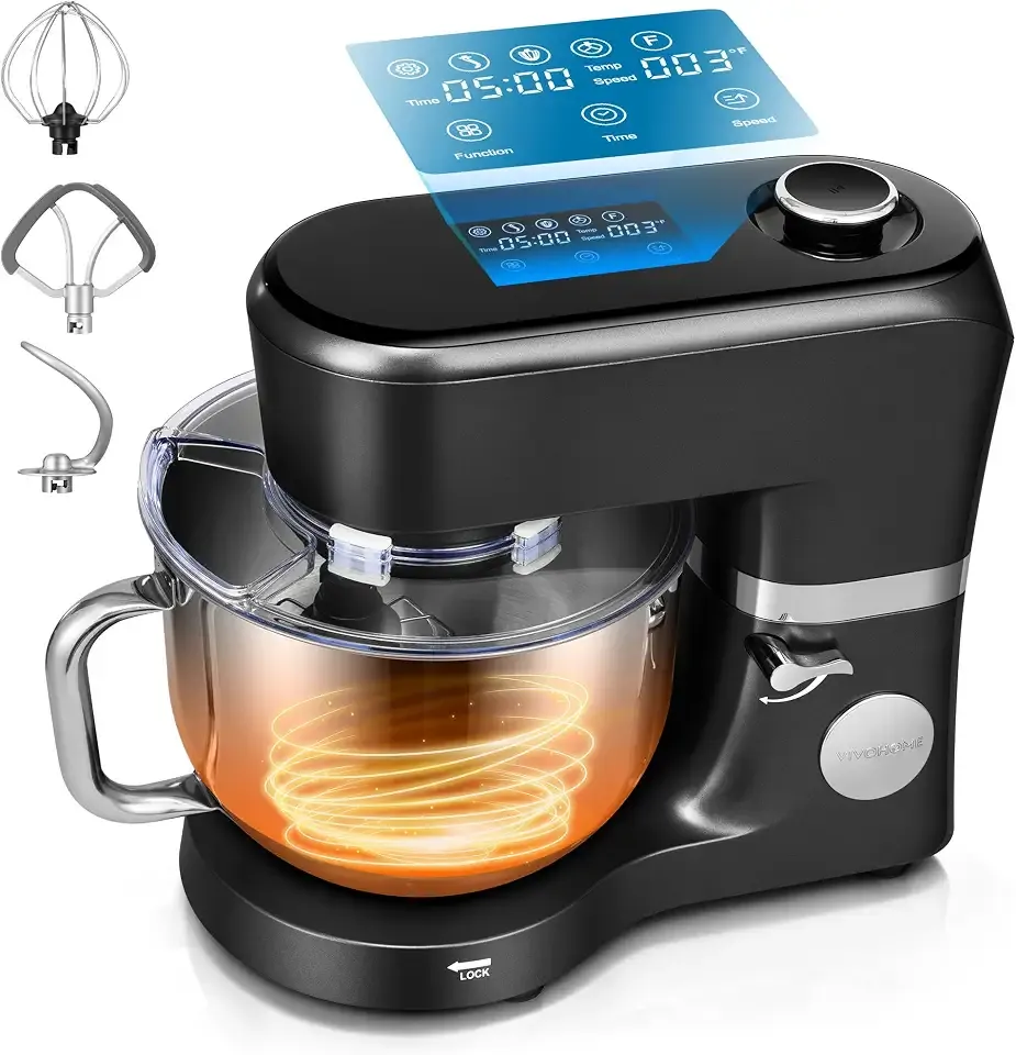 VIVOHOME Stand Mixer with Dough Proofing, 6-Quart Tilt-Head Mixer, Black | One-Touch Programs, Adjustable Temperature & Time, Flex Edge Beater, Dough Hook, Whisk, Stainless Steel Bowl, Splash Guard