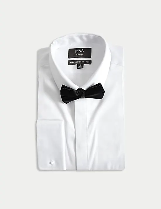 Slim Fit Cotton Dress Shirt with Bow Tie