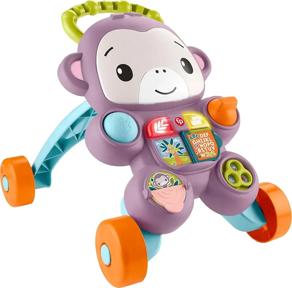 Fisher-Price Baby Push Toy Learn with Me Purple Monkey Walker Musical Learning Activity with Lights for Infants Ages 6+ Months