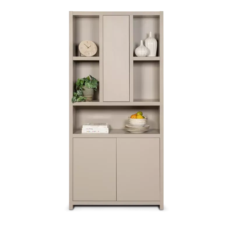 Wandkast Monza - 100 cm - Grijsbeige - 3 deuren, 5 vakken