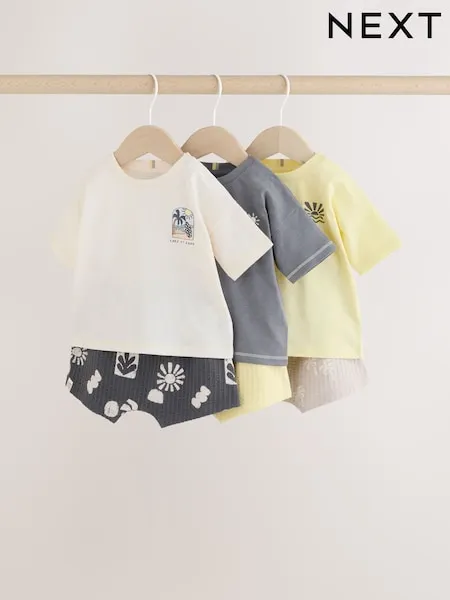 Mono/Fluro Yellow Palms Tops and Shorts Baby Set 6 Piece (0mths-3yrs)