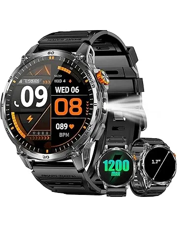 PODOEIL Military Smart Watch for Men, 1.7" HD Touchscreen, Bluetooth Calling, 1200mAh Battery, Heart Rate/SpO2/Blood Pressure, 110+ Sports Modes, 5ATM Waterproof Fitness Watch for Android & iPhone