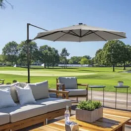 11' Roma Offset Patio Umbrella with Solar LED Lights, Beige