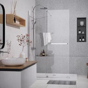 Mampara de ducha fija Zeus perfil aluminio cromo (118)x195 cm cristal templado 8mm