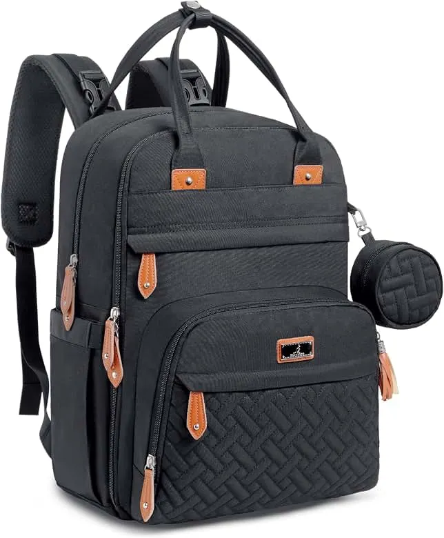 BabbleRoo Diaper Bag Backpack - Baby Essentials Travel Tote - Multi Function Water Resistant Diaper Bag, Travel Essentials Baby Bag with Changing Pad, Stroller Straps & Pacifier Case - Unisex, Black