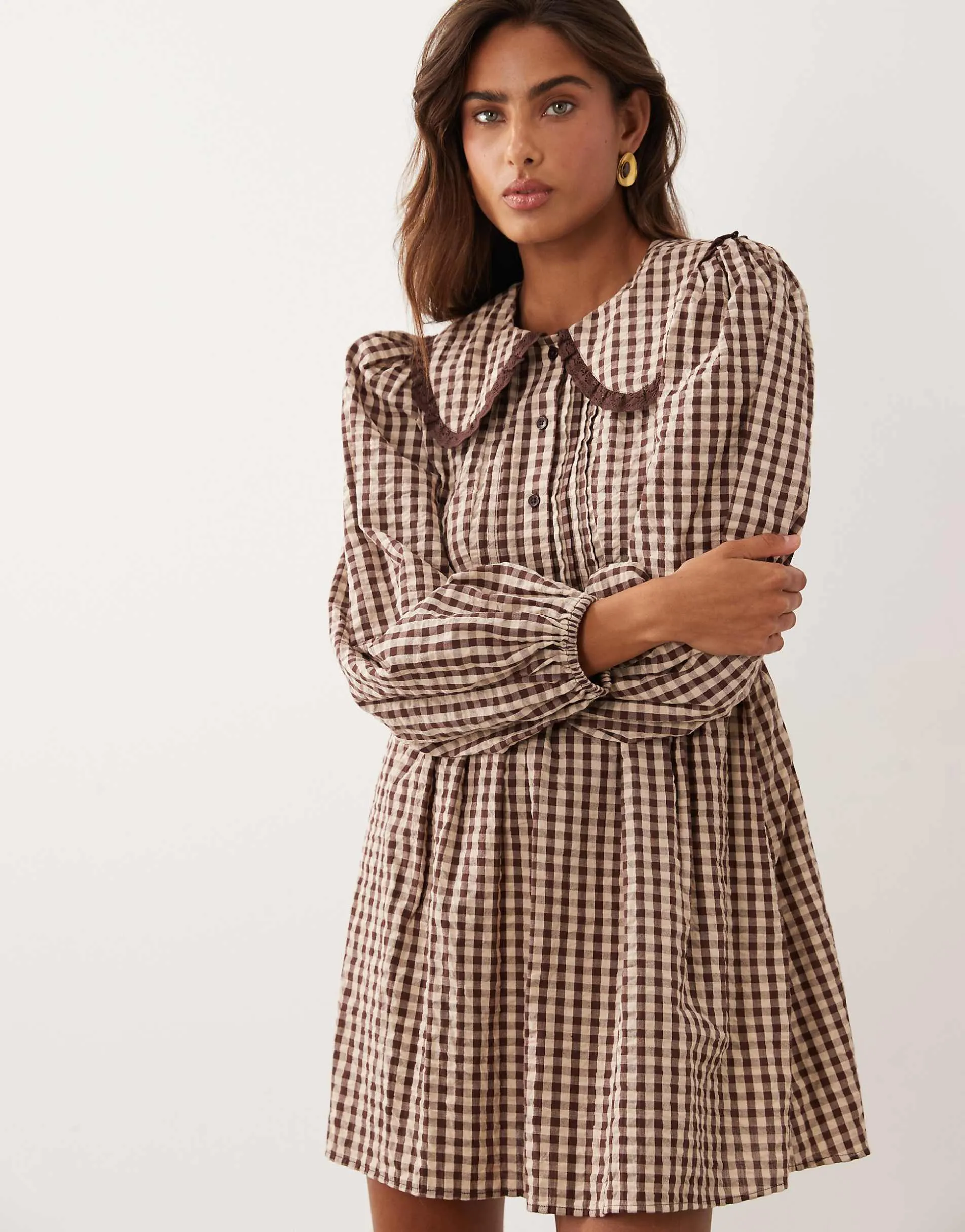 Miss Selfridge long sleeve collar tea dress in check