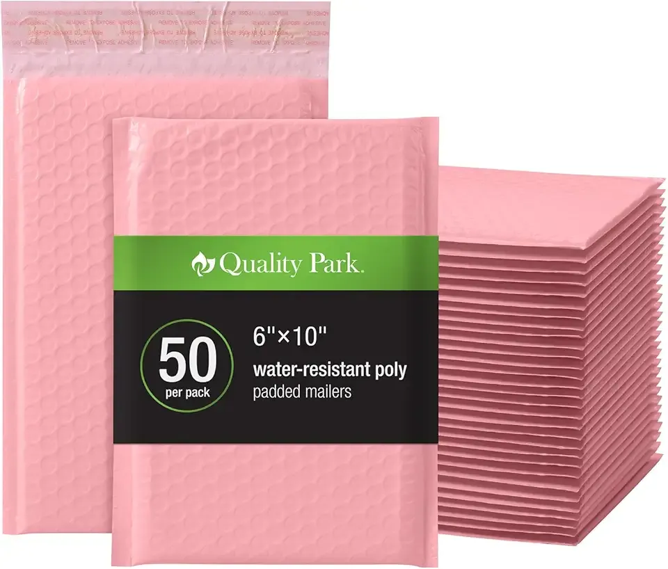 Quality Park Bubble Mailers, 6 x 9, Pink Poly Mailers, Padded Envelopes, Shipping Bags, Water Resistant, Self Seal, 50 Per Box (QUA85907)