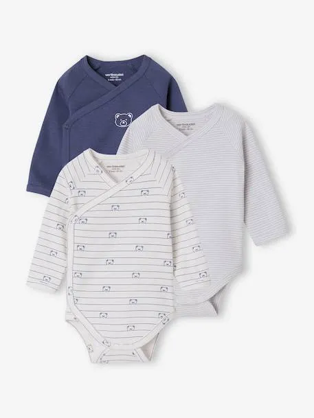 Lot de 3 bodies naissance garçon manches longues - bleu