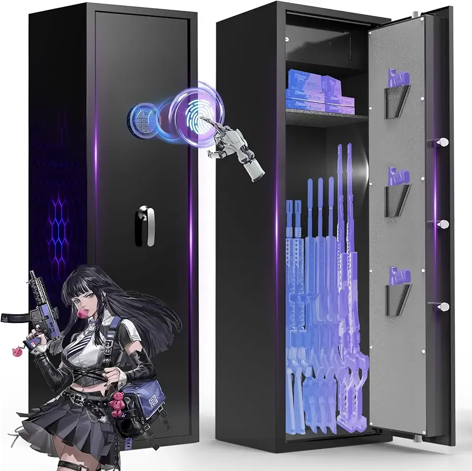10-12 Rifle Safe, Gun Safe for Rifles and Pistols-Fingerprint, Biometric and Password Gun Cabinet, Rifle Safes for Home with No Assembly Required, Gun Locker Quick Access