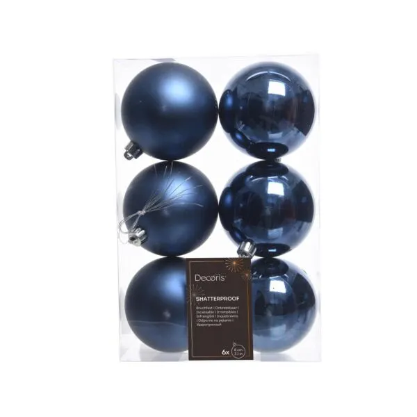 Decoris shatterproof kerstbal nachtblauw kunststof 8cm