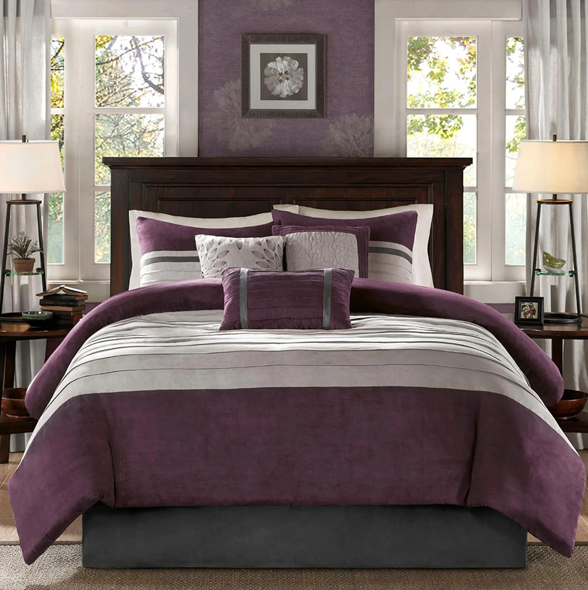 Suede 7 -Piece Purple Queen Comforter Set