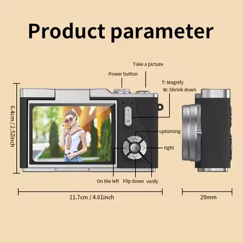 4K Dijital Kamera 48MP Vintage Kompakt Kamera 8X Zoom 180 ° Ekranı Çevirmeli Video Kaydedici Gençler Yetişkinler Yeni Başlayanlar İçin Kullanımı Kolay