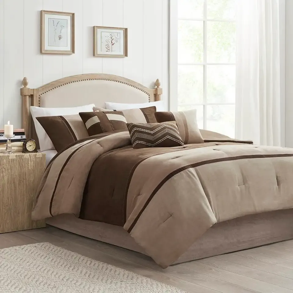 Madison Park Modern Faux Suede Pieced Brown King Comforter Set, 7pc