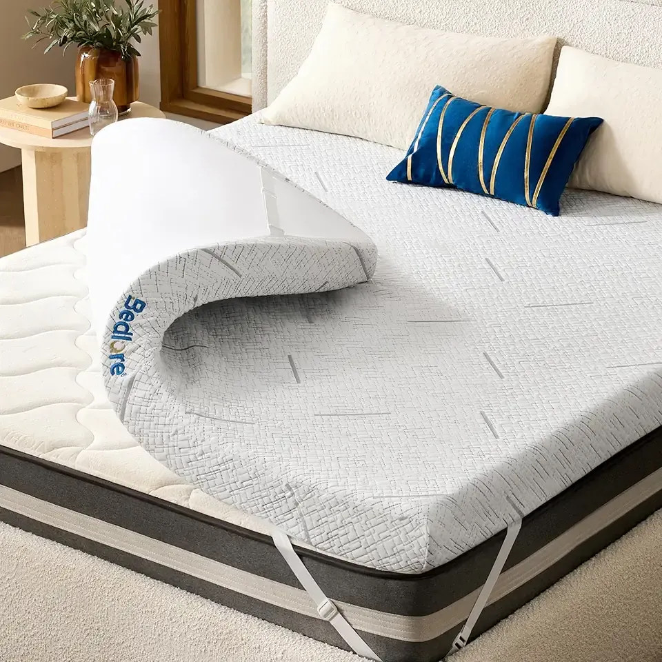 Queen Mattress Topper, 3 Inch Gel Memory Foam Mattress Pad with Straps for Back Pain Relief, Medium-Firm Bed Topper, Breathable & Non-Slip with Removable Washable Cover