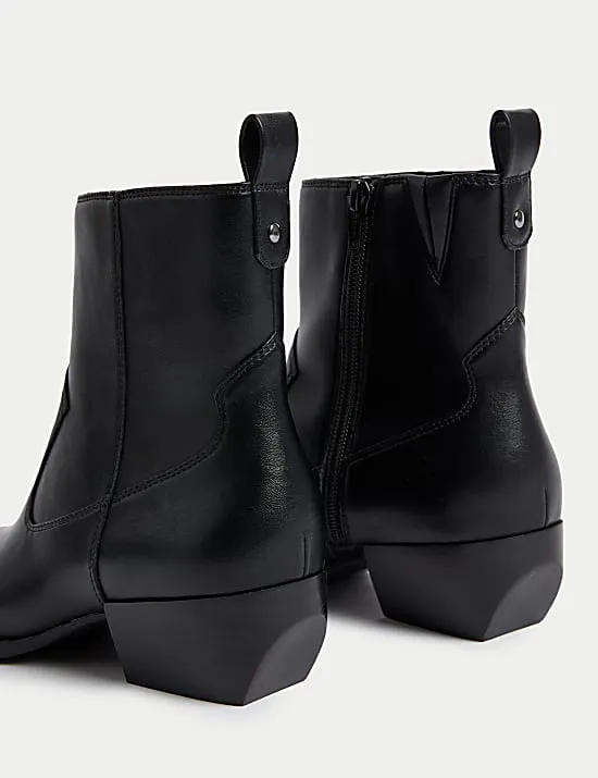 Cowboy Block Heel Ankle Boots